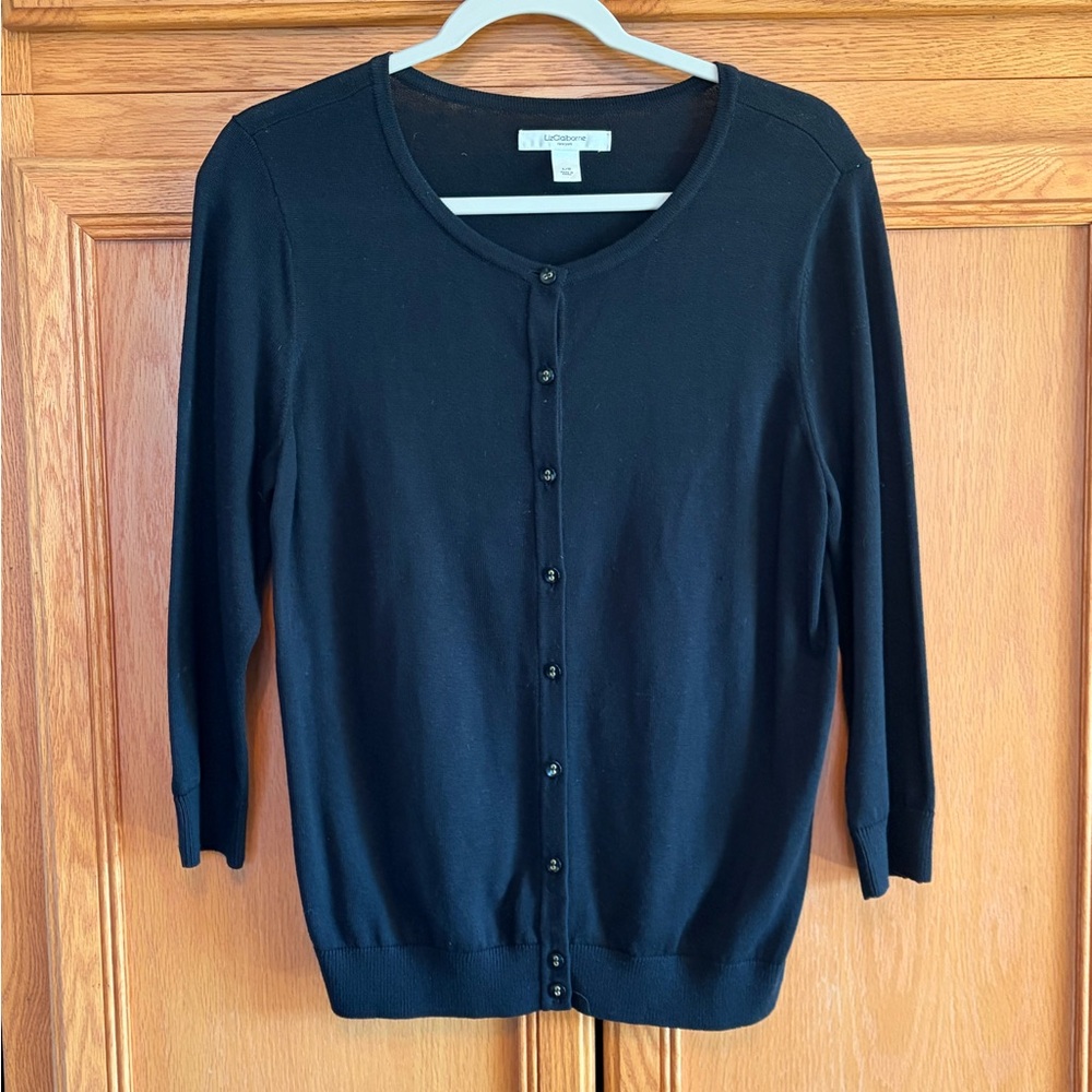Liz Claiborne Black Button-Front Lightweight Cardigan silk/cotton size large